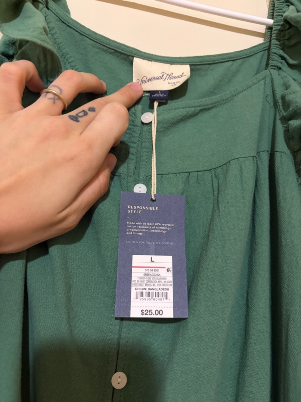 Universal Thread Green Ruffle-Shoulder Button Midi Dress - Picture 5 of 6